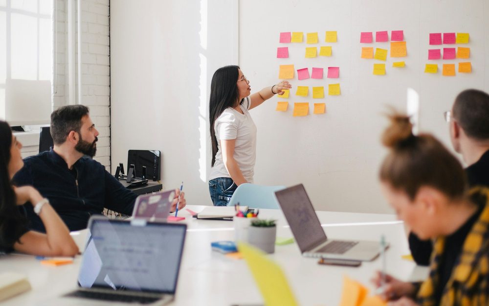 Small business team in a working session at a table