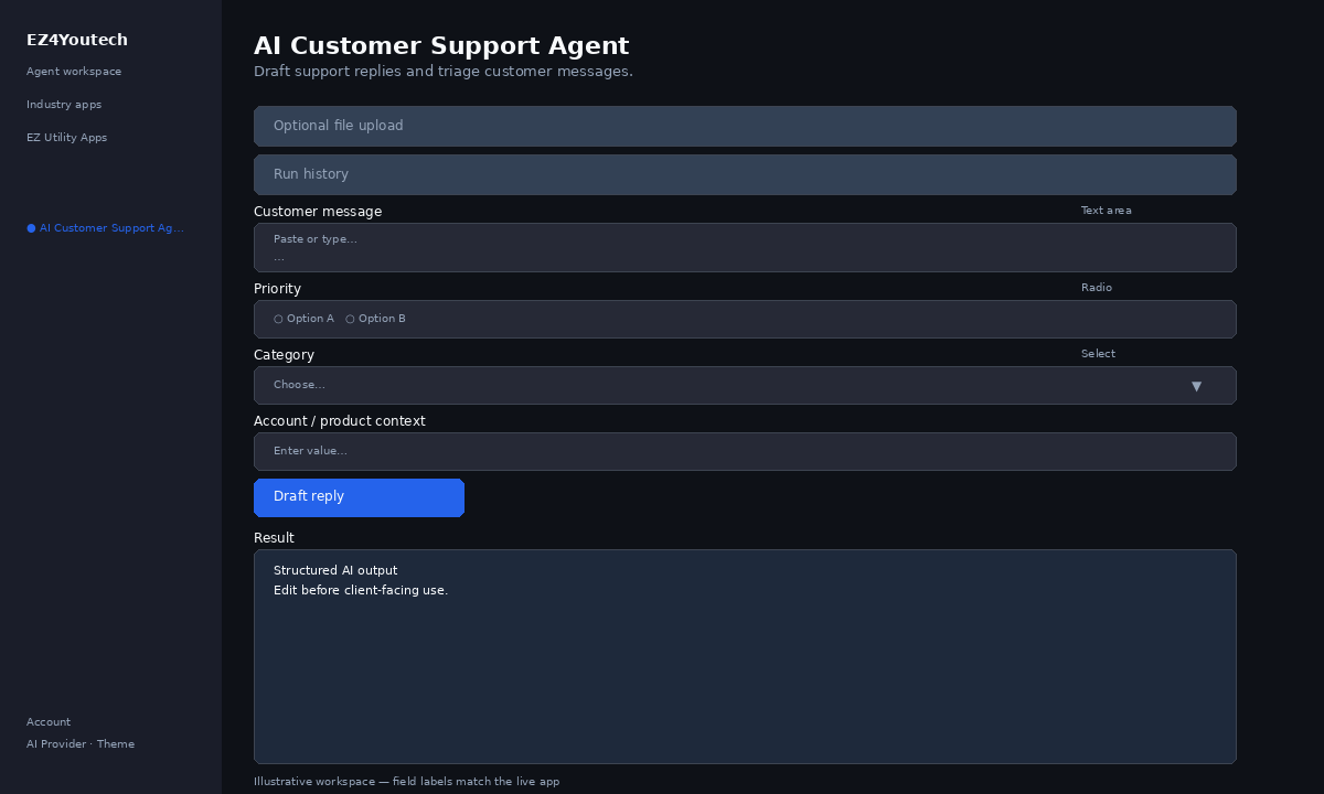 AI Customer Support Agent triage workspace