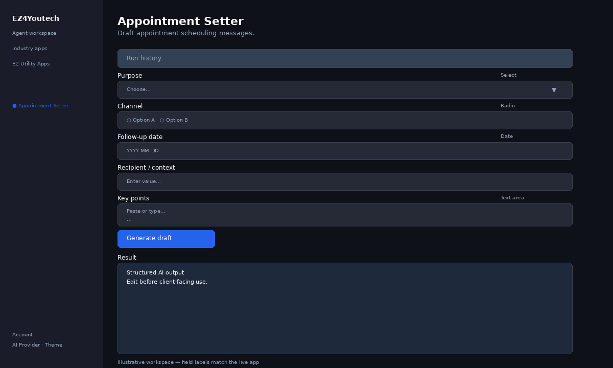Example workspace for Appointment Setter with labeled fields