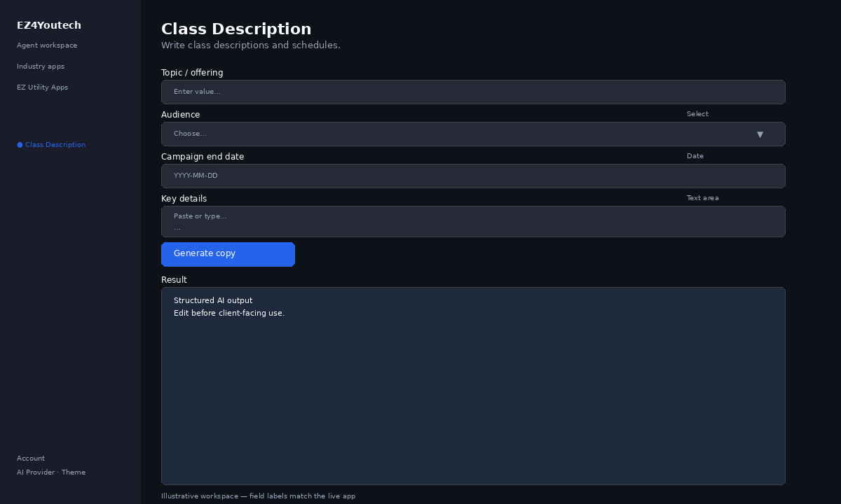 Example workspace for Class Description with labeled fields