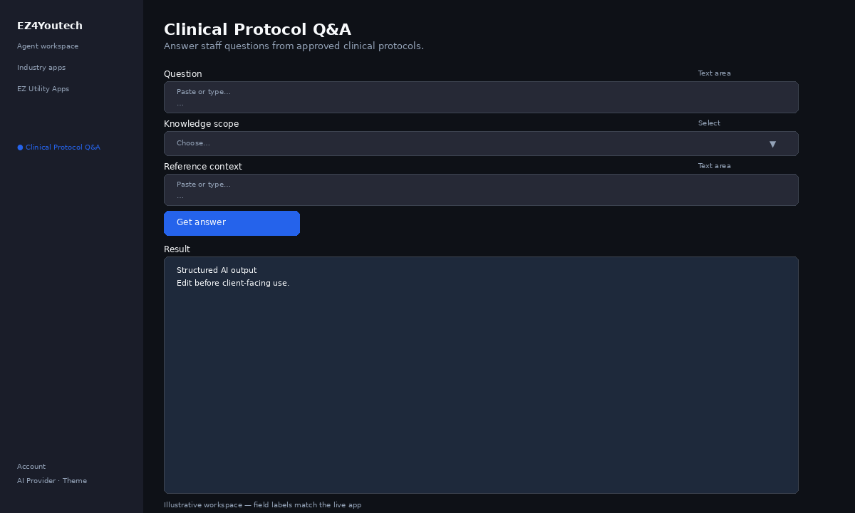 Example workspace for Clinical Protocol Q&A with labeled fields