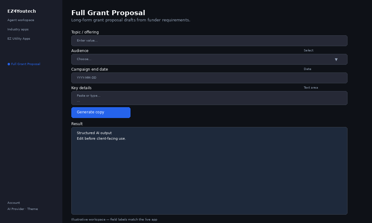 Example workspace for Full Grant Proposal with labeled fields