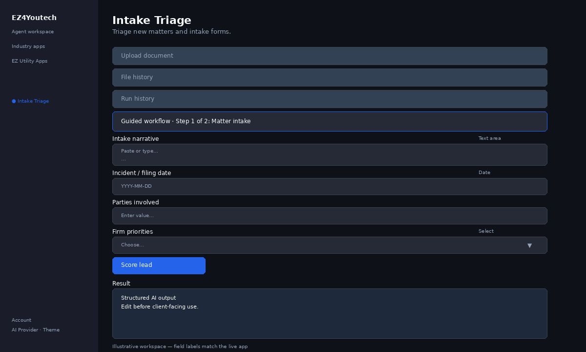 Example workspace for Intake Triage with labeled fields