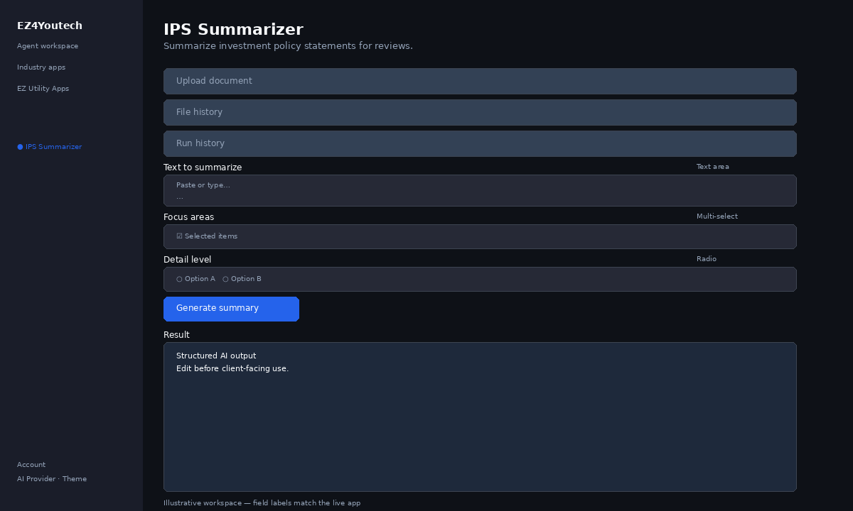Example workspace for IPS Summarizer with labeled fields