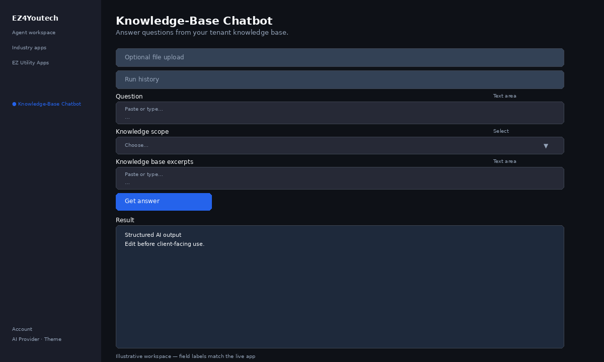 Example workspace for Knowledge-Base Chatbot with labeled fields