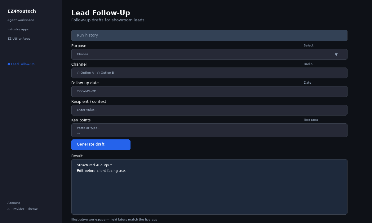 Example workspace for Lead Follow-Up with labeled fields