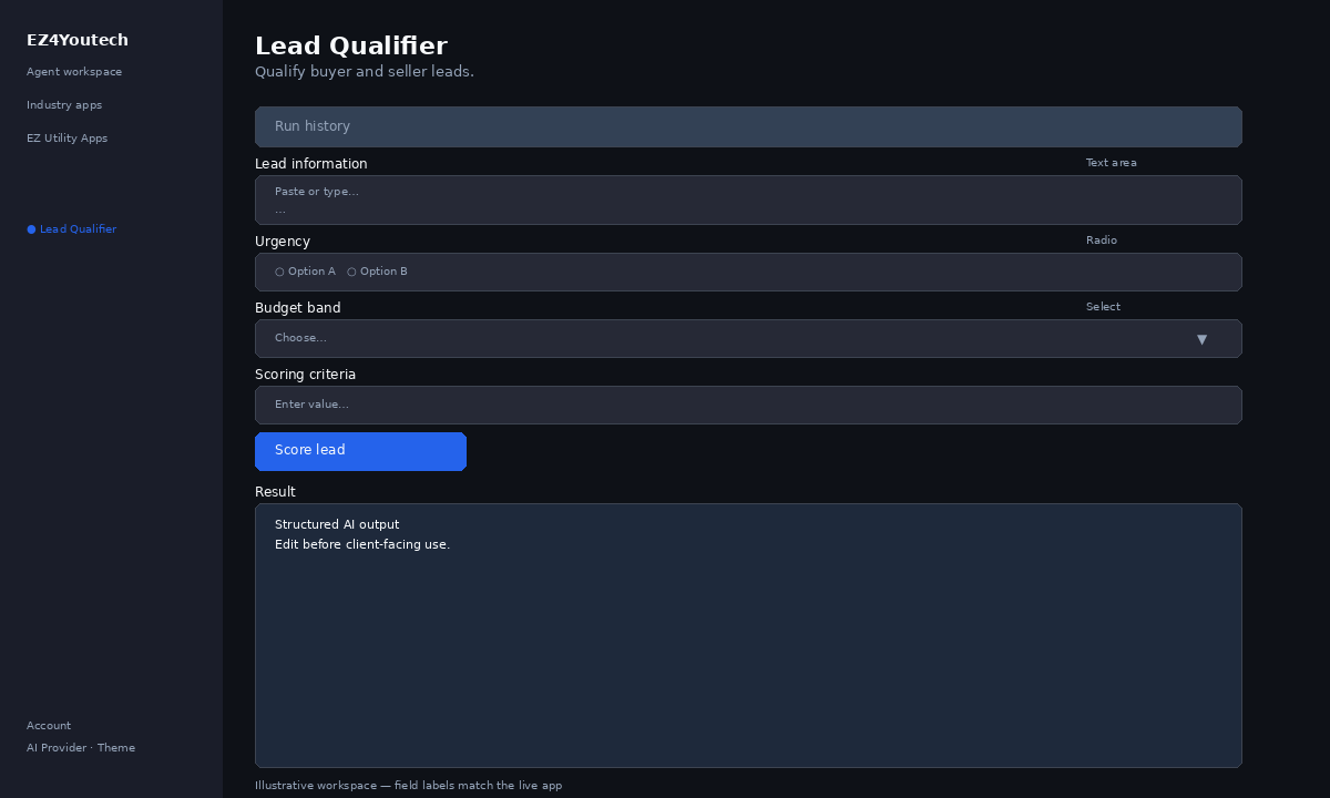 Lead Qualifier scoring workspace for real estate