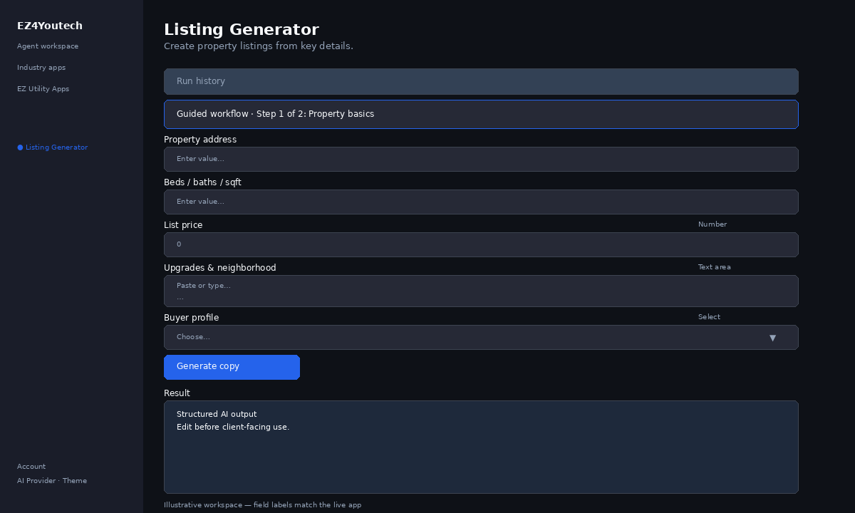 Listing Generator property description workspace