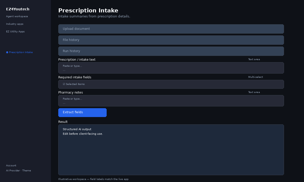 Example workspace for Prescription Intake with labeled fields
