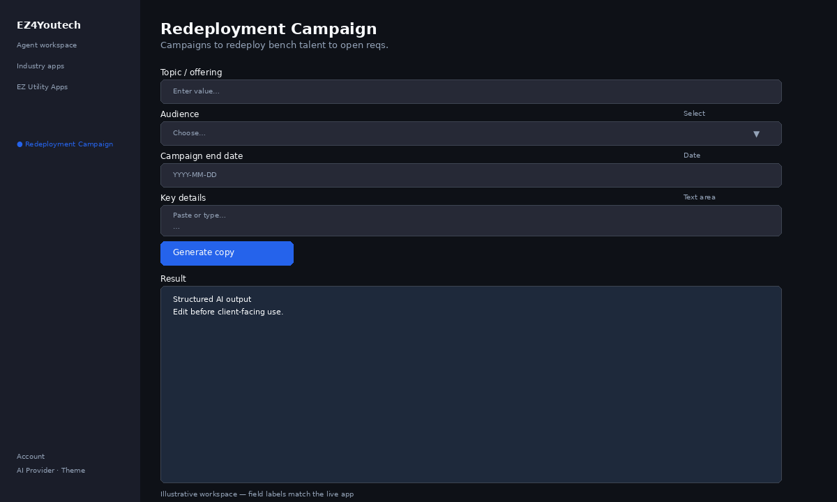 Example workspace for Redeployment Campaign with labeled fields