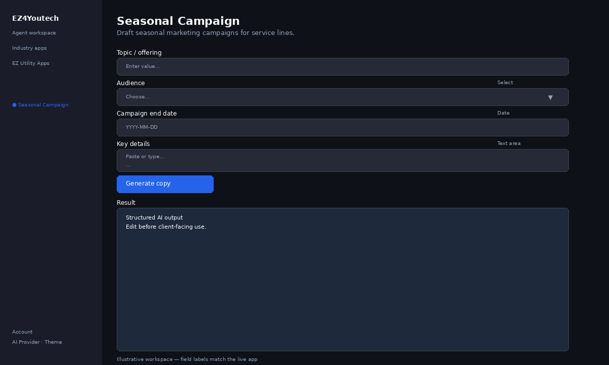 Example workspace for Seasonal Campaign with labeled fields