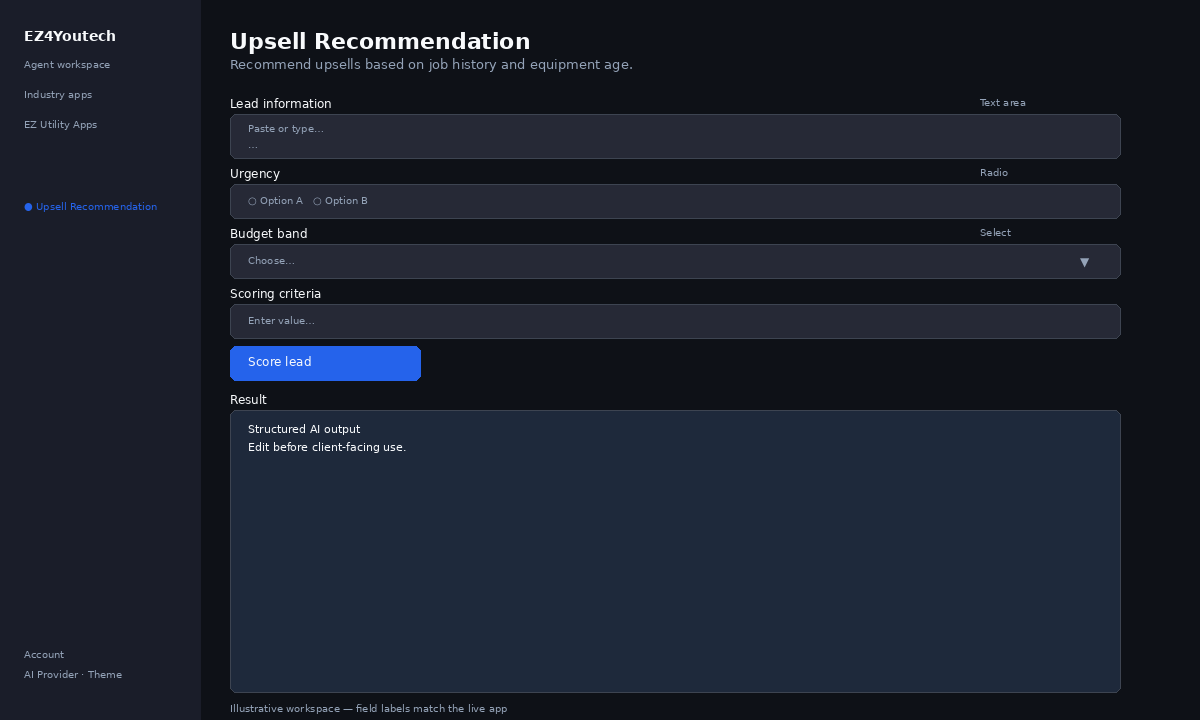 Example workspace for Upsell Recommendation with labeled fields