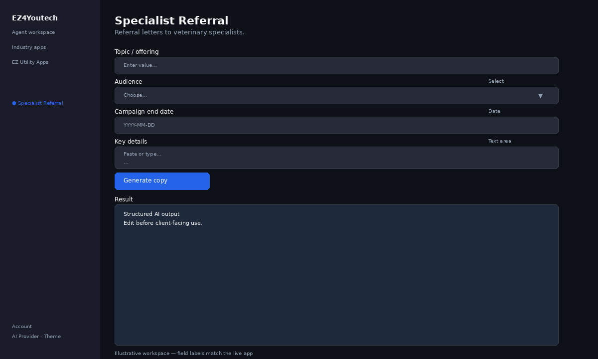Example workspace for Specialist Referral with labeled fields